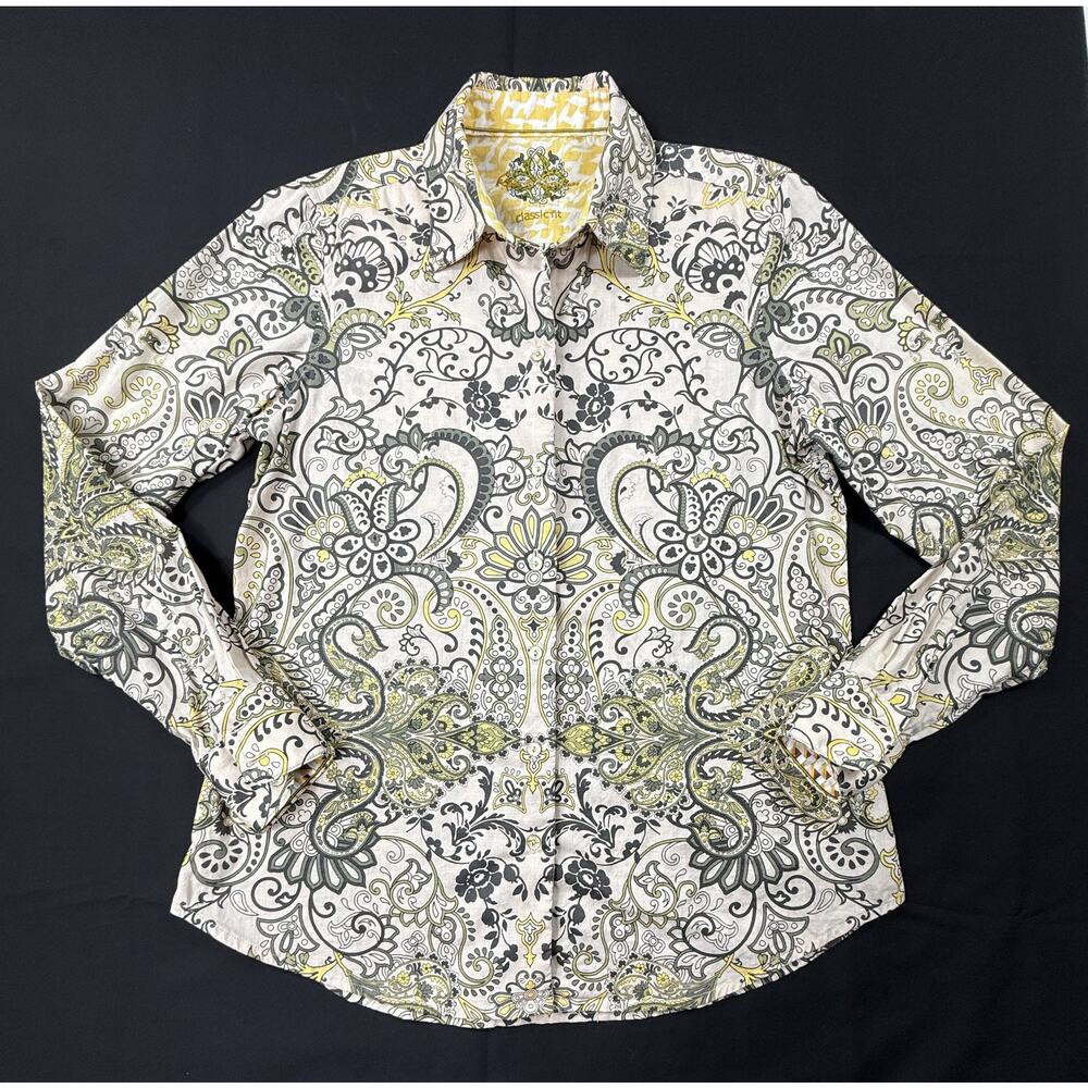 Robert Graham Women's Paisley Flip Cuff Shirt Top Blouse Sz Medium Limited - Picture 2 of 15